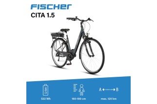 Vélo électrique 28'' Fischer Cita 1.5, moteur central Bafang, 522Wh